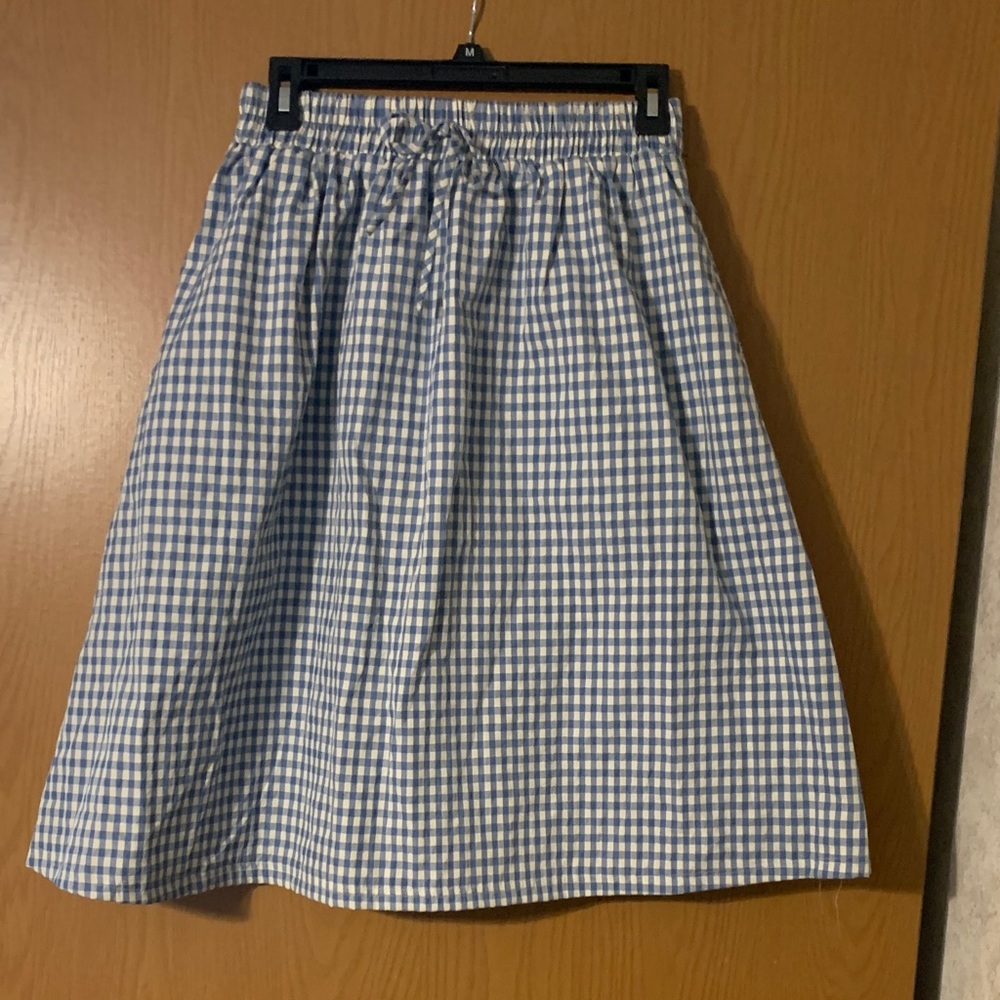 Monteau Blue and White Gingham A-Line Skirt